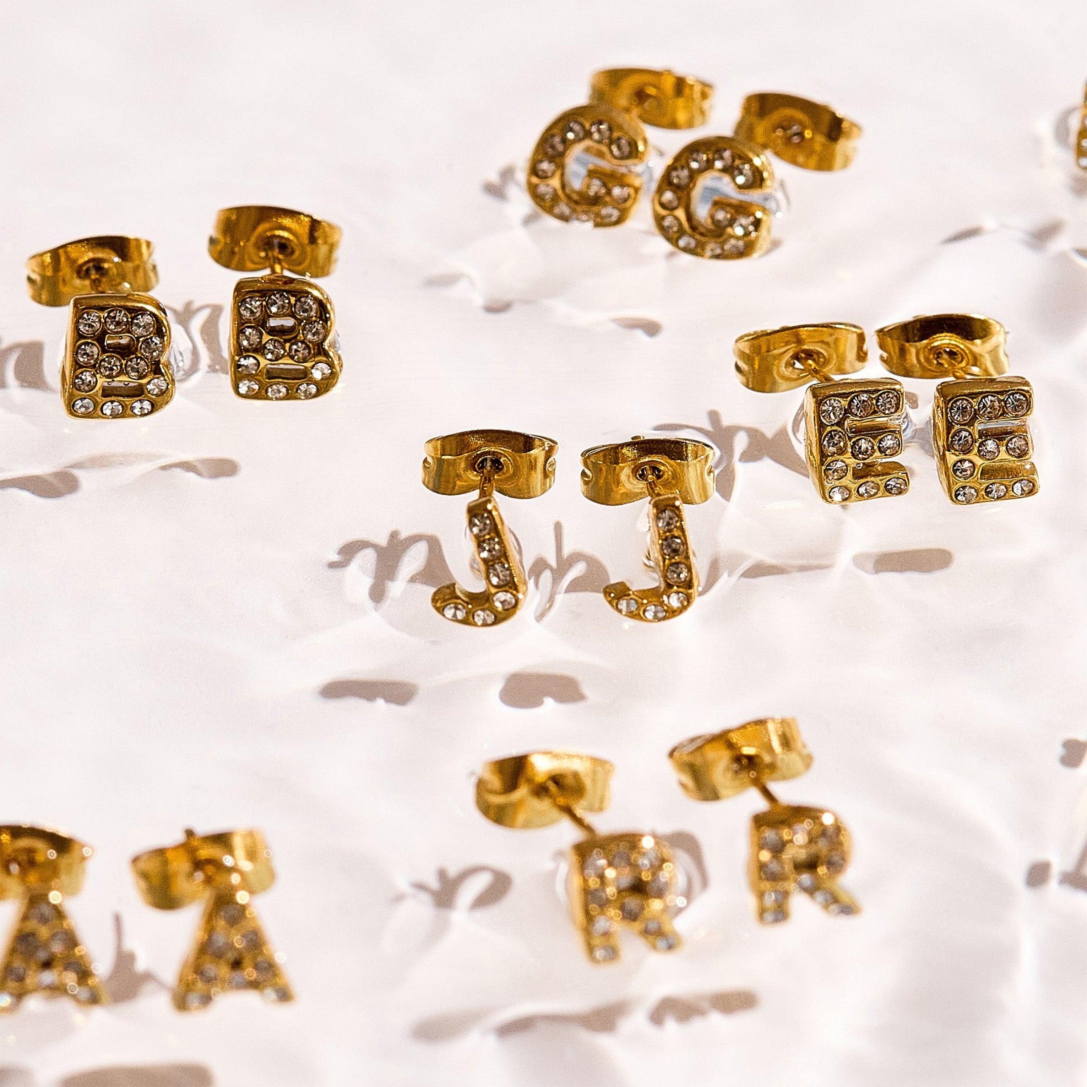 Crystal Initial Stud Earrings - Image 12