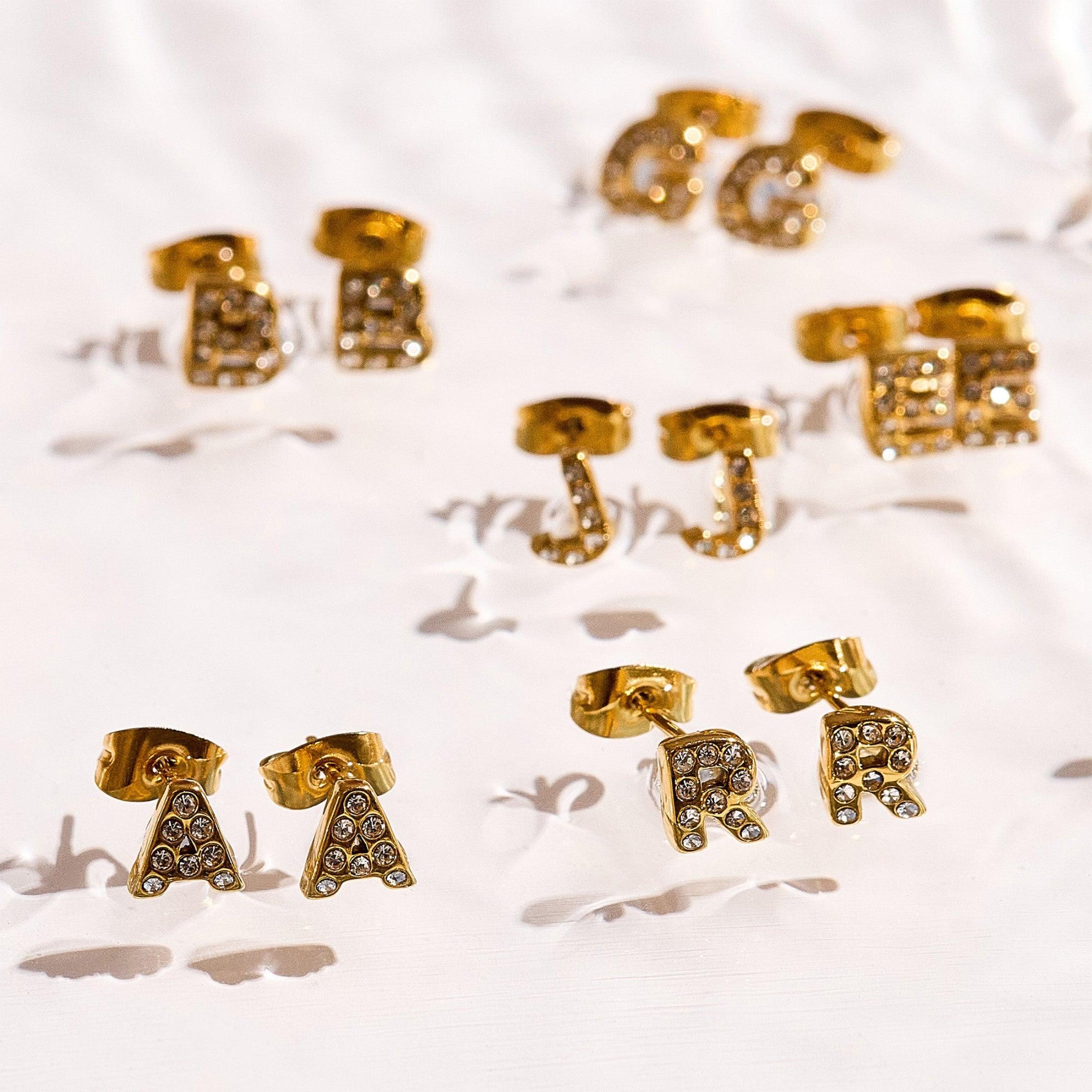 Crystal Initial Stud Earrings - Image 15