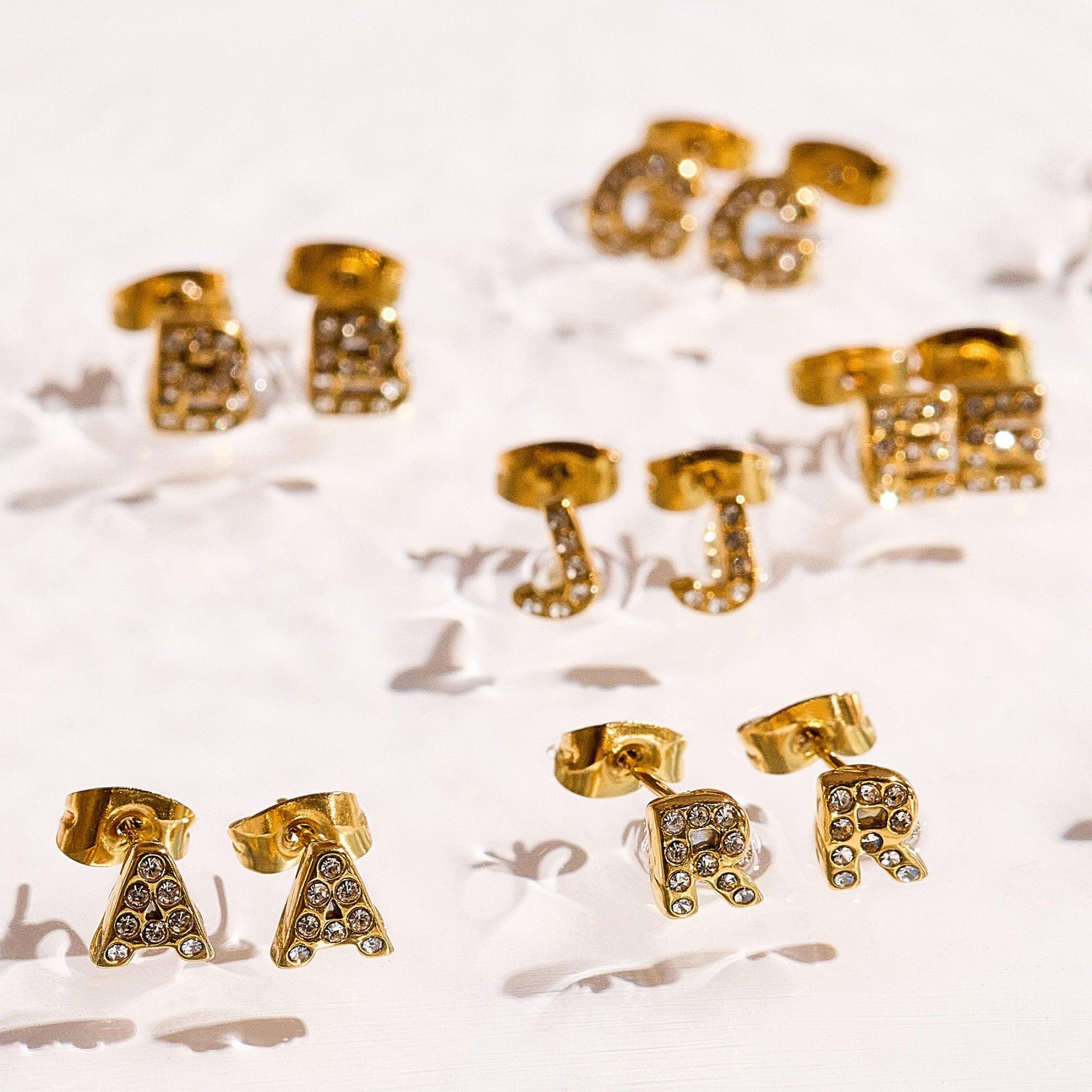 Crystal Initial Stud Earrings - Image 4