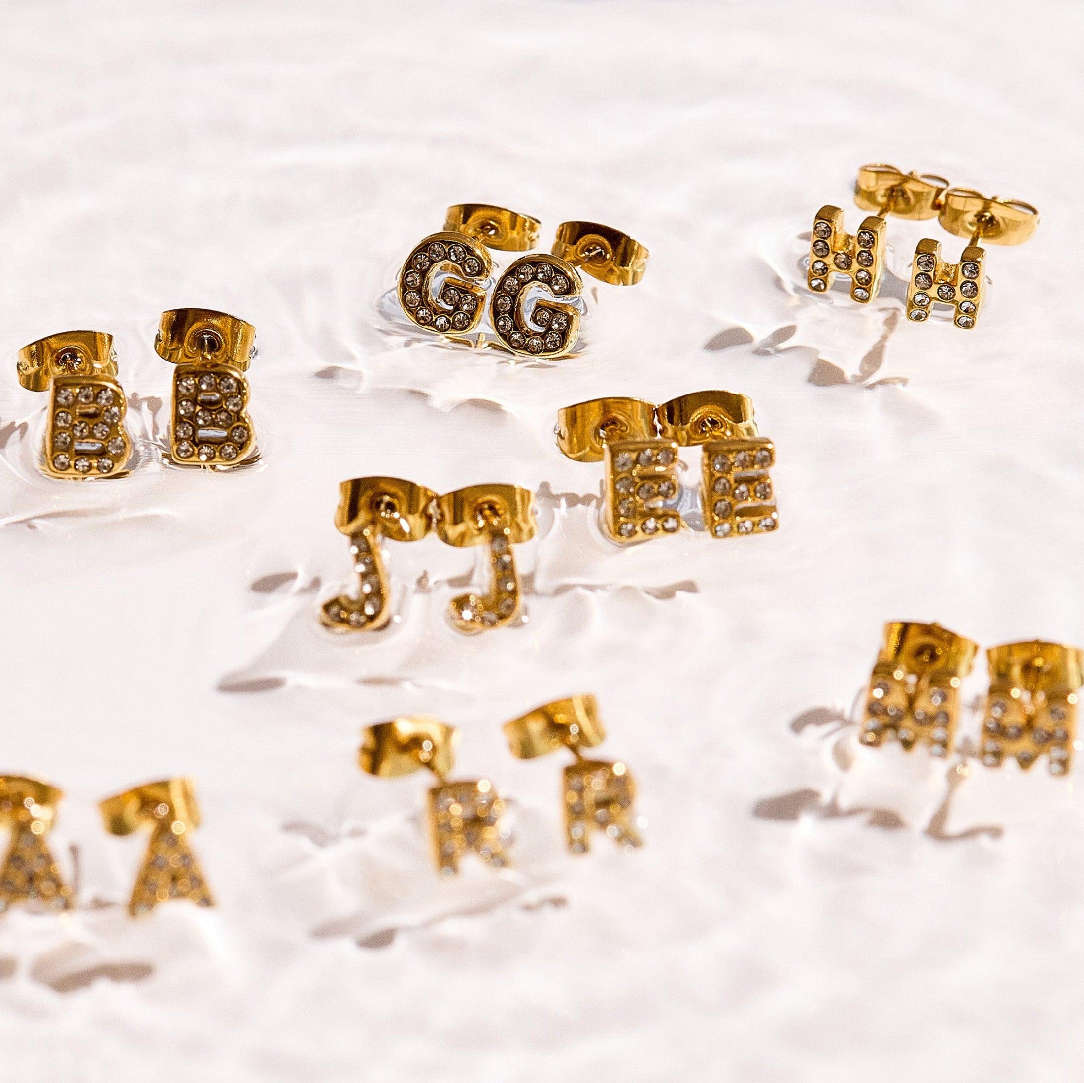 Crystal Initial Stud Earrings - Image 6
