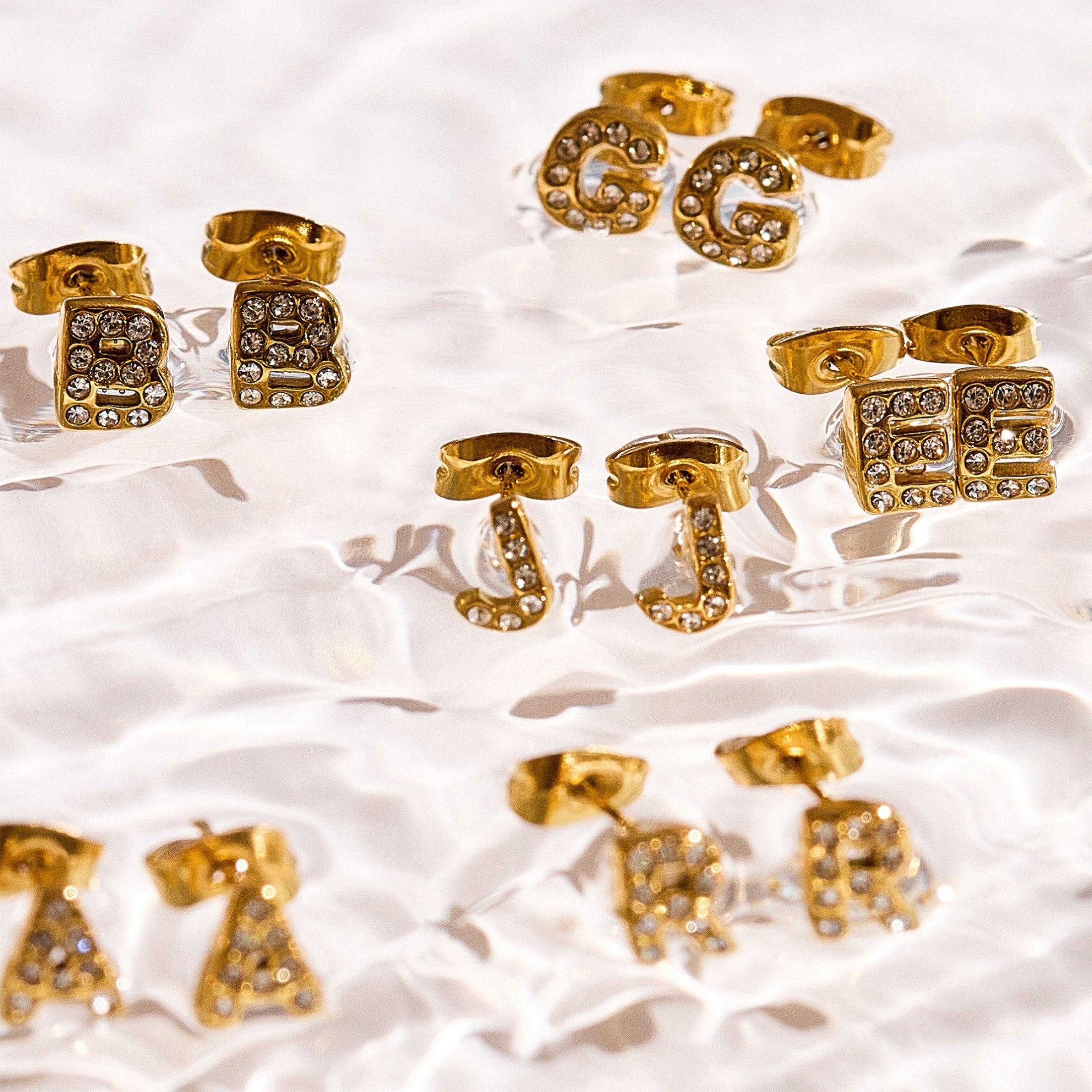 Crystal Initial Stud Earrings - Image 9