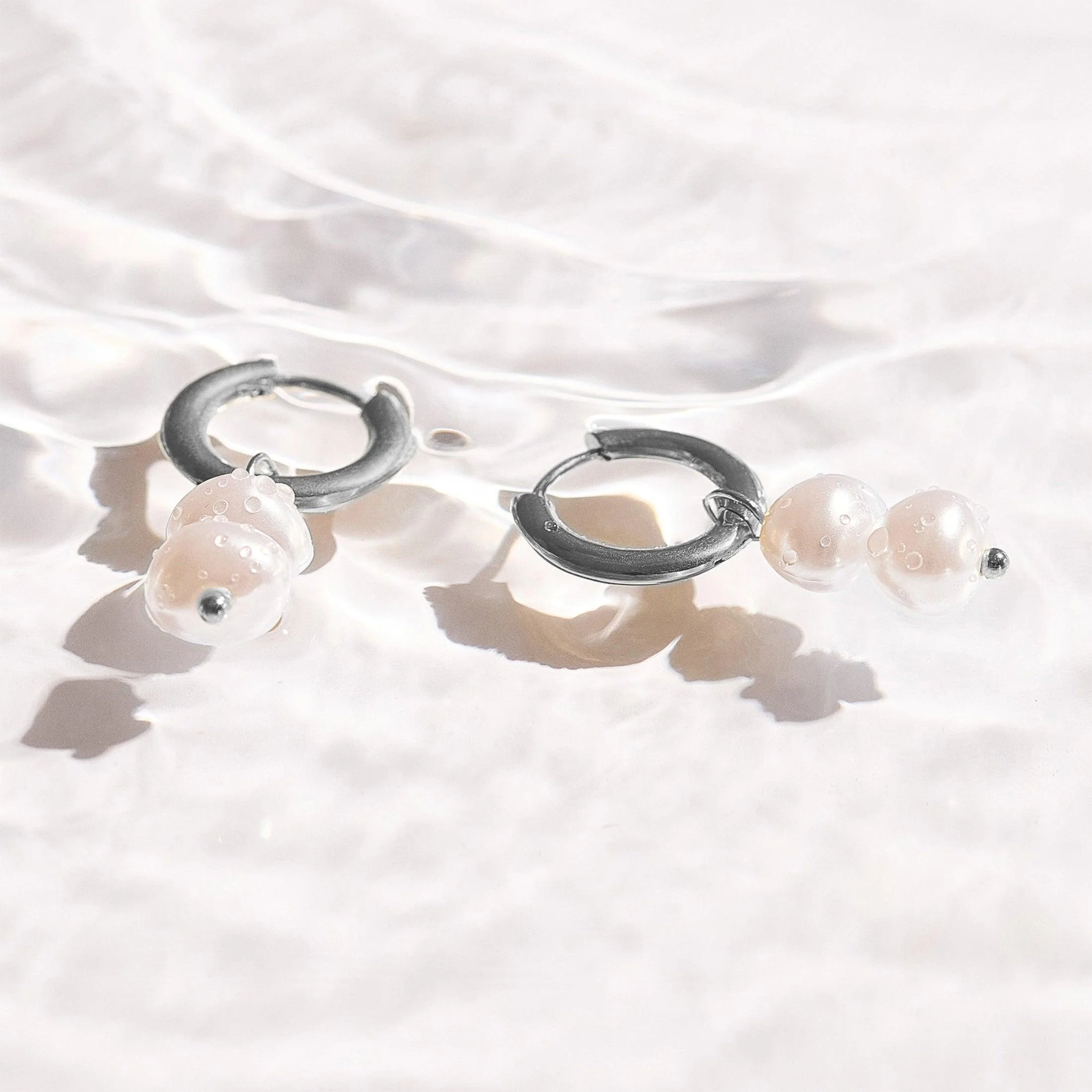 Double Pearl Drop Hoop Earrings - Image 6
