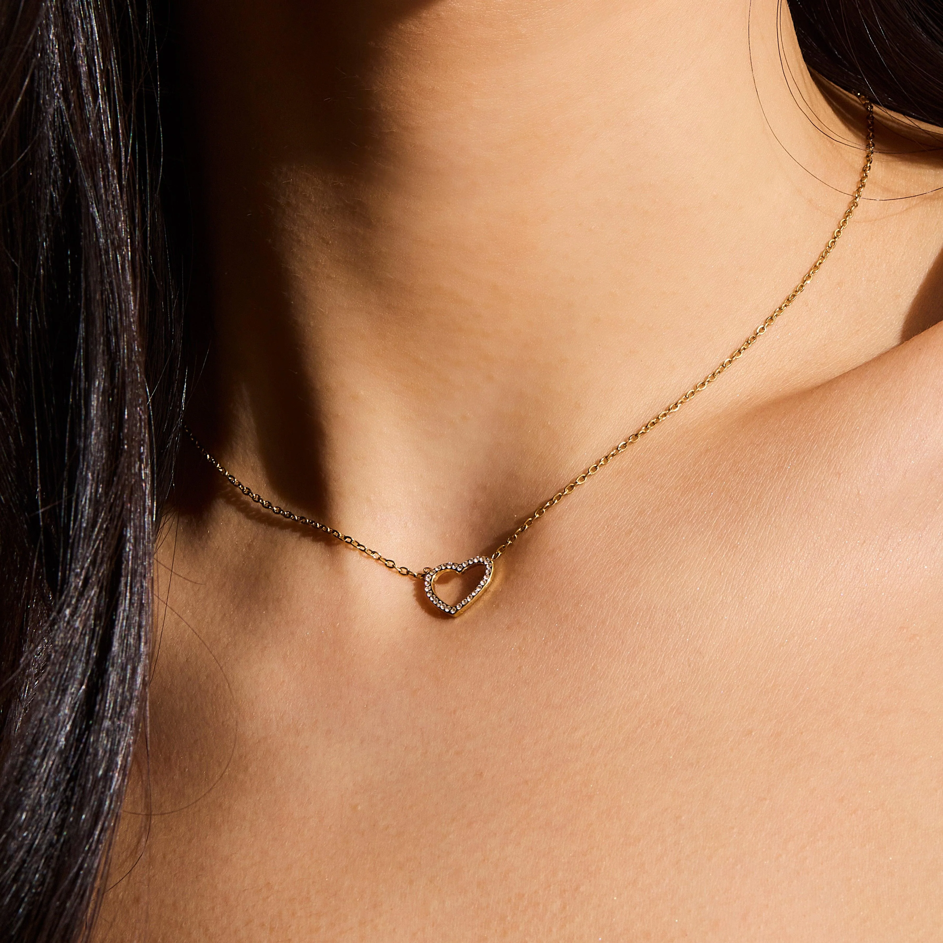 Crystal Heart Outline Necklace - Image 2