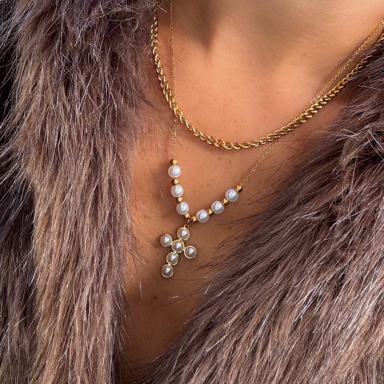 Pearly Blessing Cross Necklace - Image 2