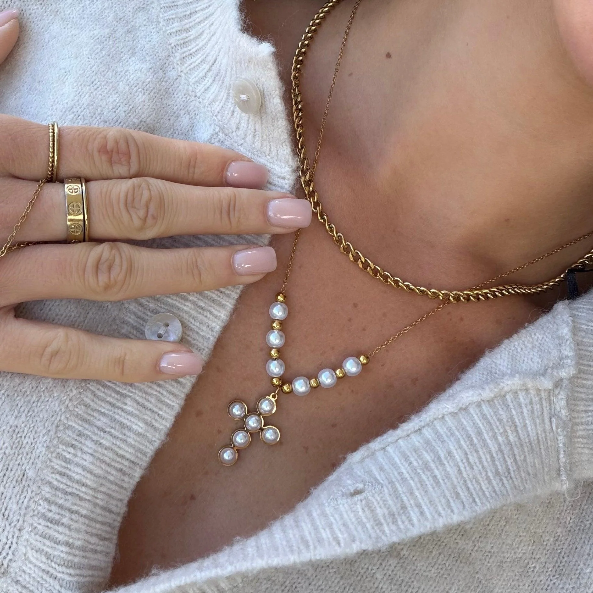 Pearly Blessing Cross Necklace - Image 3