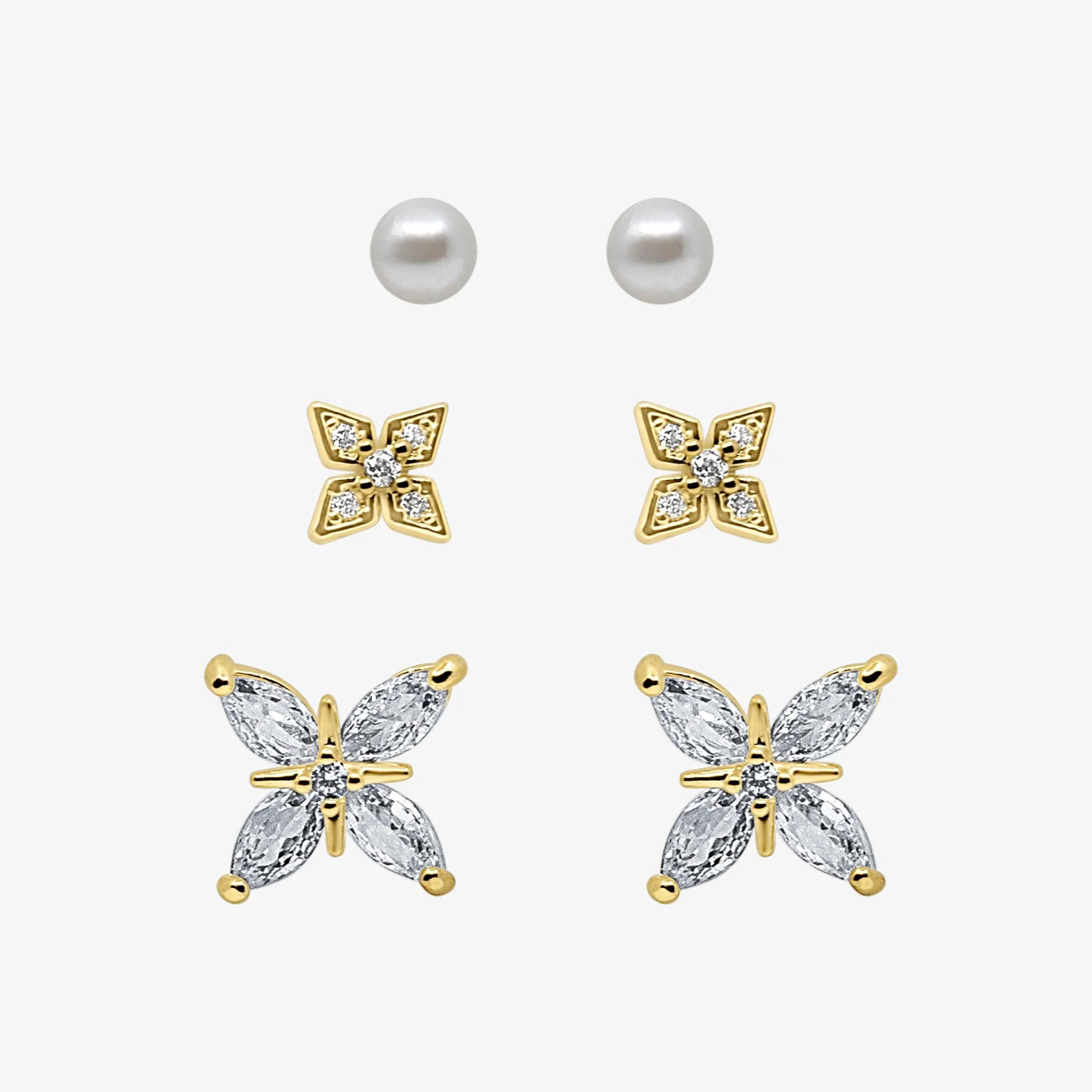 Petite Bloom Stud Earrings 3 Piece Pack - Image 2