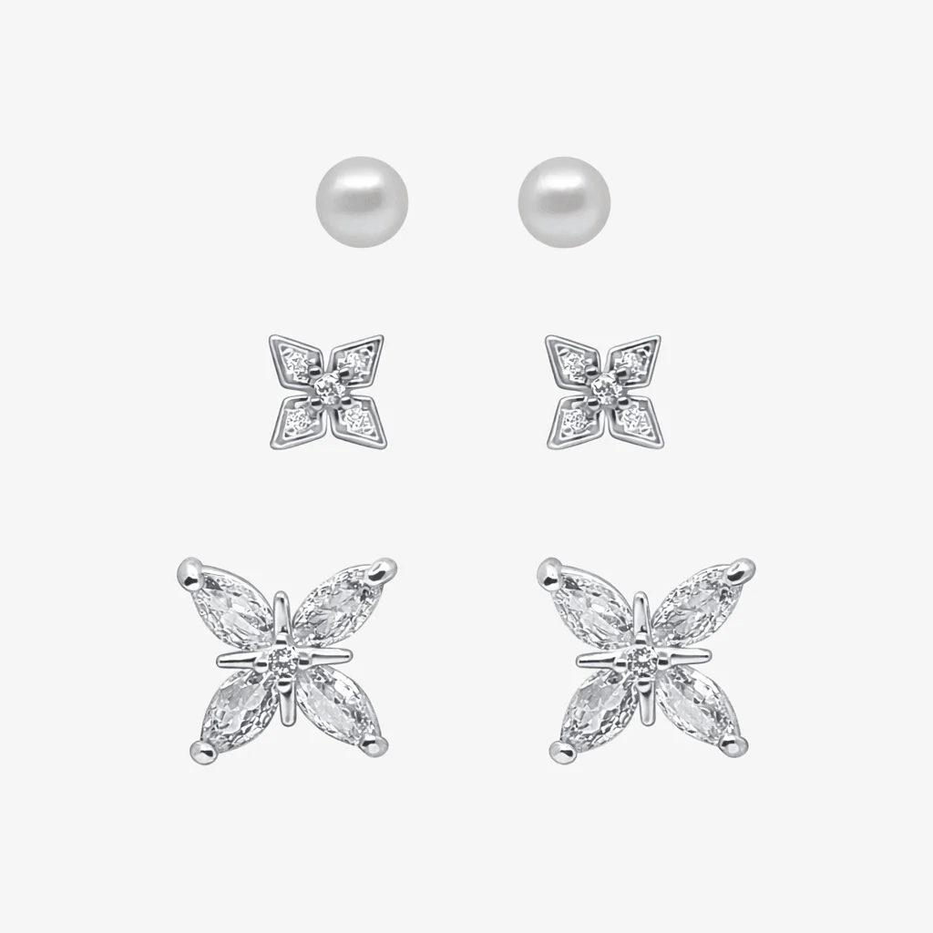 Petite Bloom Stud Earrings 3 Piece Pack - Image 3