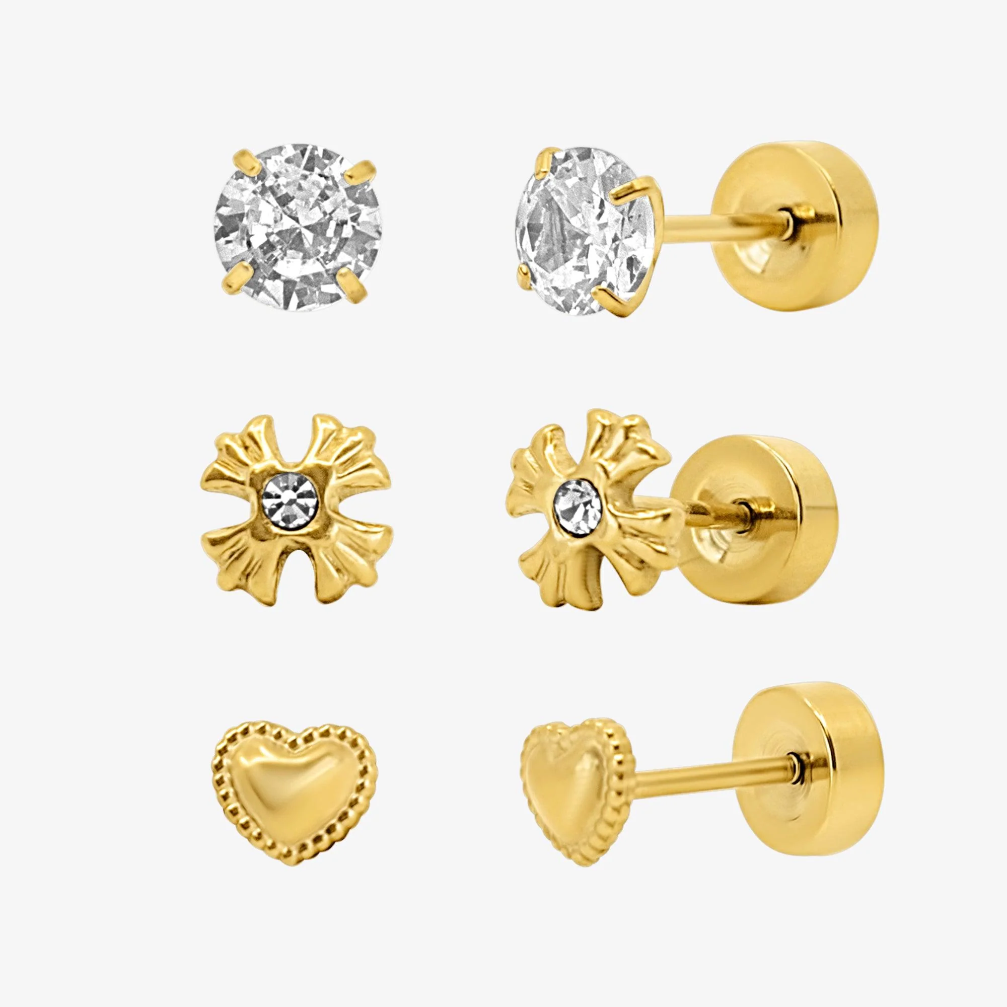 Sweetheart Flat Back Earrings 3 Piece Set - Image 2